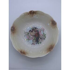Vintage German Serving Bowl Birds Cherry Blossoms